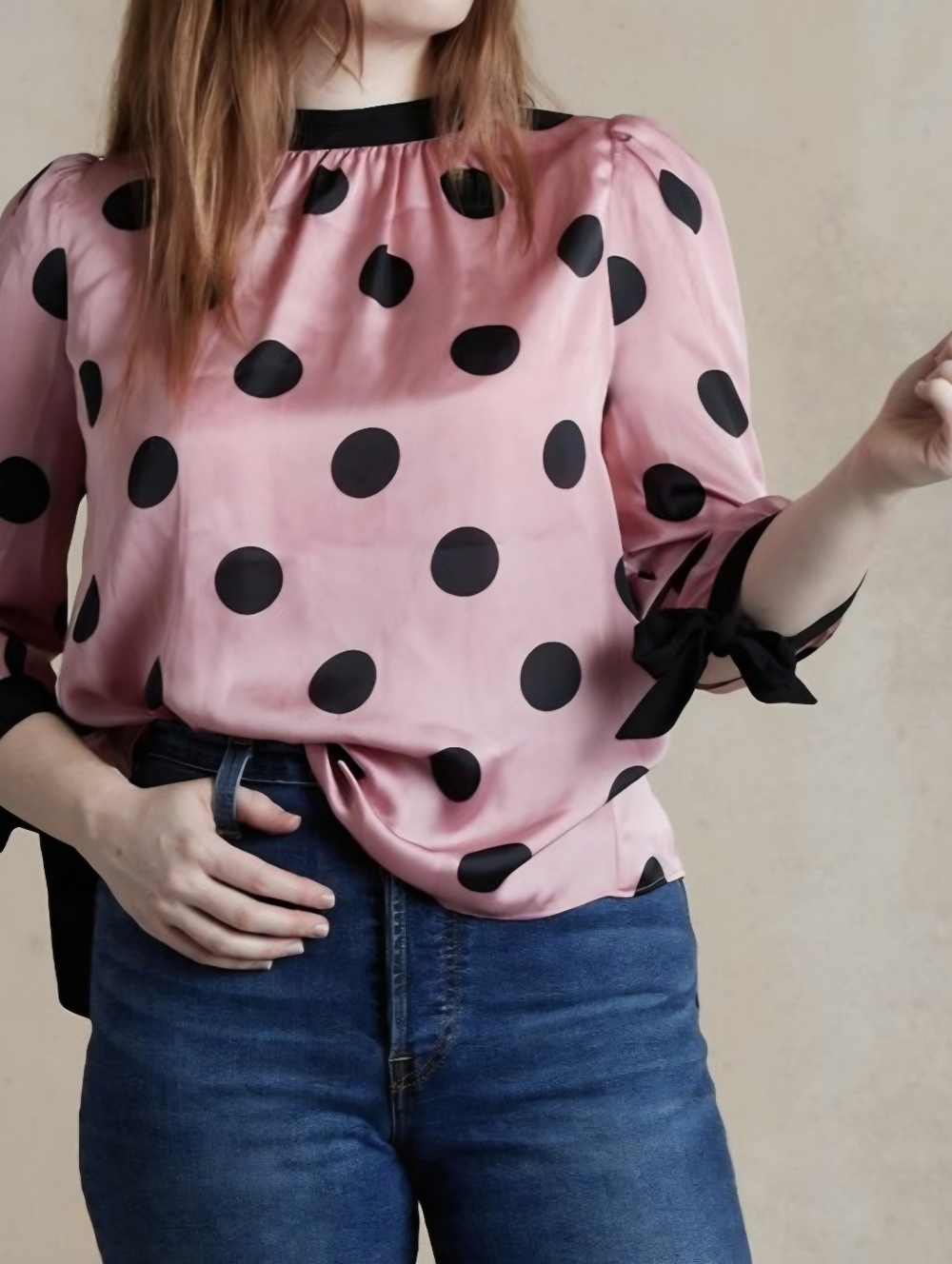 ZARA BASIC Satin Polka Dot Blouse